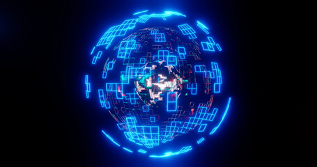 Wall Mural - 3D neon glowing sphere? Nuclear energy. Technology background.