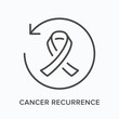 Cancer recurrence flat line icon. Vector outline illustration of circle and ribbon. Black thin linear pictogram for healthcare