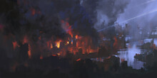 Destroyed City Ruins, 3D Illustration