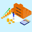 © Creativa Images - Shipping vector concept. Businesswoman checking import shipping while standing with growth finance graph