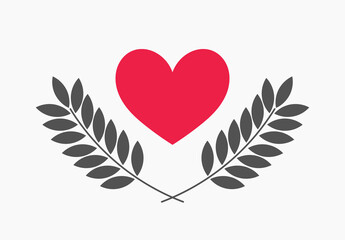 Wall Mural - Red heart and plant branches symbols.