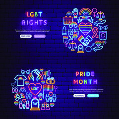 Wall Mural - LGBT Neon Banners. Vector Illustration of People Rights  Promotion.