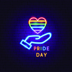 Wall Mural - Pride Day Neon Label. Vector Illustration of Heart Promotion.