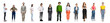 © Lustre Art Group  - Collage with young men and women in casual cloth standin in a line, looking at camera isolated over white studio background