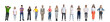 © Lustre Art Group  - Collage. People, men and women of different age in casual cloth standing in a line isolated over white studio background