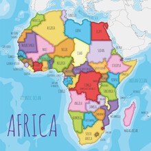 Political Africa Map Vector Illustration With Different Colors For Each Country. Editable And Clearly Labeled Layers.