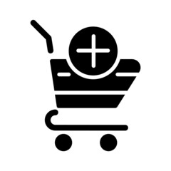 Sticker - Shopping cart black glyph icon. Selected items in basket. Website interface. Online shopping. Goods assortment. Silhouette symbol on white space. Solid pictogram. Vector isolated illustration