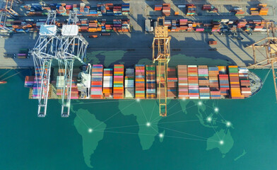 aerial top view containers ship cargo business commercial trade logistic and transportation of inter