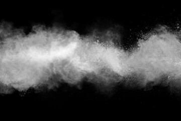 Wall Mural - Explosion of white powder isolated on black background. Abstract colored background. holi festival.