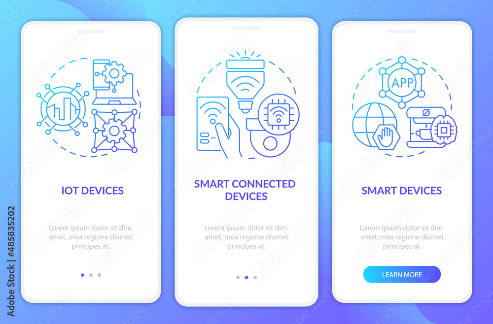 Smart technology products blue gradient onboarding mobile app screen ...