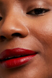 Fototapeta  - Close-up of woman's red lips