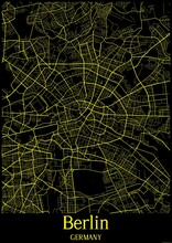 Black And Yellow Map Of Berlin Germany.