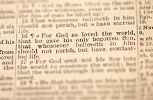 Close-up Of John 3:16 (KJV), Text With A Shallow Depth Of Field Highlighting Key Words