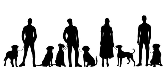 Wall Mural - silhouette people with dogs, vector