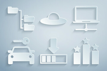 Canvas Print - Set Loading, Computer network, Car rental, Ranking star, UFO flying spaceship and Folder tree icon. Vector