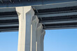 Four road bridge supports close-up. Engineering and architecture. Outdoors