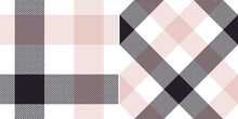 Buffalo Check Plaid Pattern In Black, Pale Pink, Off White. Seamless Herringbone Textured Large Tartan Plaid Set For Flannel Shirt, Skirt, Scarf, Blanket, Duvet Cover, Throw, Other Textile Print.