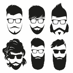 Wall Mural - Fashion silhouette hipster style, bearded men set, vector illustration