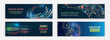 Abstract social media cover design. Big data futuristic web background. Visualization of data arrays, databases. Information flow, sorting. Set of Hi-tech banner templates for websites.
