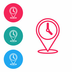 Sticker - Red line Location with clock icon isolated on white background. Set icons in circle buttons. Vector