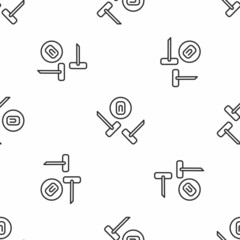 Wall Mural - Grey line Curling sport game icon isolated seamless pattern on white background. Sport equipment. Vector