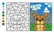 © Nataliia - Simple level vector coloring wild animal bear, color by numbers. Puzzle game for children education