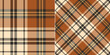 Check plaid pattern in cognac brown, gold, beige. Seamless herringbone textured large tartan vector for blanket, duvet cover, scarf, other modern spring autumn winter fashion fabric design.