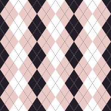 Argyle Pattern In Black, Powder Pink, White. Seamless Abstract Geometric Stitched Vector For Gift Card, Gift Paper, Socks, Sweater, Jumper, Other Modern Spring Autumn Winter Gift Paper Design.