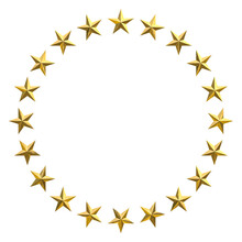 Circle Of Gold Stars On A White Background.