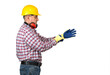 © POL Nefer - Builder man puts on gloves.