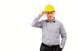 © POL Nefer - A man in a helmet shows a gesture with his hands. A man builder