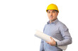 © POL Nefer - A man  in a helmet holds  with a roll of paper.  builder, design