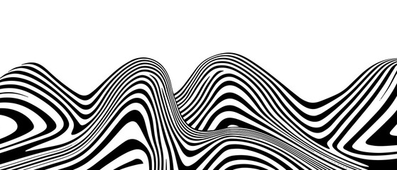 Wall Mural - Optical Illusion Waves Vector Design. Op Art Background. Wavy Stripped Shape Pattern.