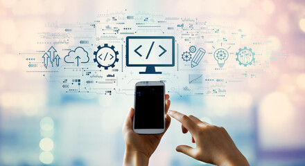 Web development concept with person using a smartphone