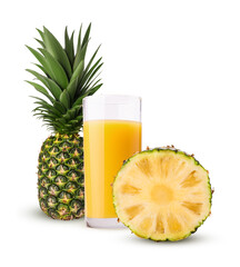 Wall Mural - Glass of freshly squeezed pineapple juice and pineapple and slice