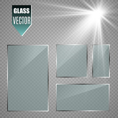 vector glass banners on transparent background.empty transparent glass frame. clean vector backgroun