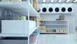 Refrigeration chamber for food storage. Warehouse with metal shelves.