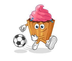 Wall Mural - cupcake kicking the ball cartoon. cartoon mascot vector