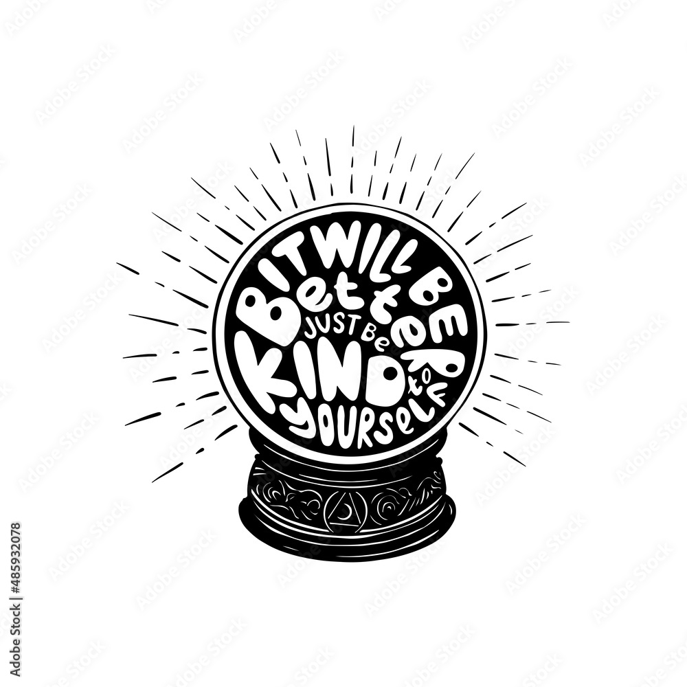 Hand drawn magic crystal ball line art and dot work. Boho chic tattoo ...