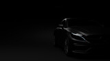 Studio shot of black car. 3d illustration