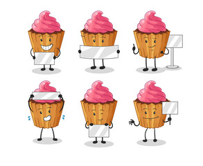 Canvas Print - cupcake holding board group character. mascot vector