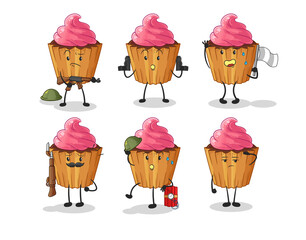 Sticker - cupcake troops character. cartoon mascot vector