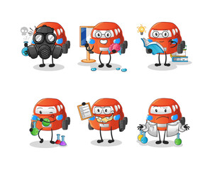 Sticker - car scientist group character. cartoon mascot vector