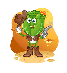 Wall Mural - cabbage head cartoon cowboy with gun character vector