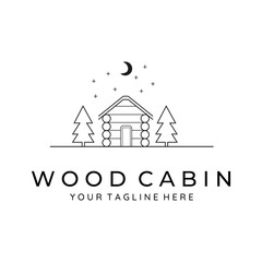 wood cabin line art minimalist logo illustration design creative icon