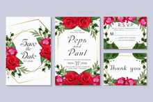 Wedding Invitation With Red Flower And Leaf