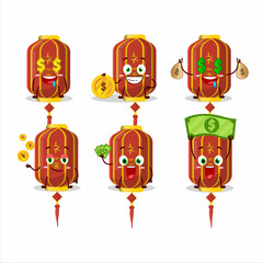 Sticker - Red chinese long lamp cartoon character with cute emoticon bring money