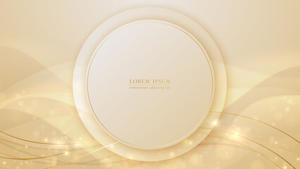 Wall Mural - Golden circle lines luxury glittering with curve shape abstract background. vector illustration