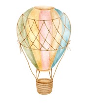 Striped Cute Hot Air Balloon Bright Colors Hand Drawn Illustration Isolated On White Background