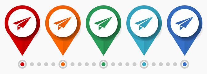 Poster - Plane, airplane concept vector icon set, flat design travel pointers, infographic template
